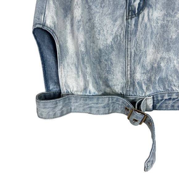 NWT Fashion Nova Mini Skirt Womens L Light Wash Denim Cut Out Buckle Y2K Retro - Picture 2 of 4